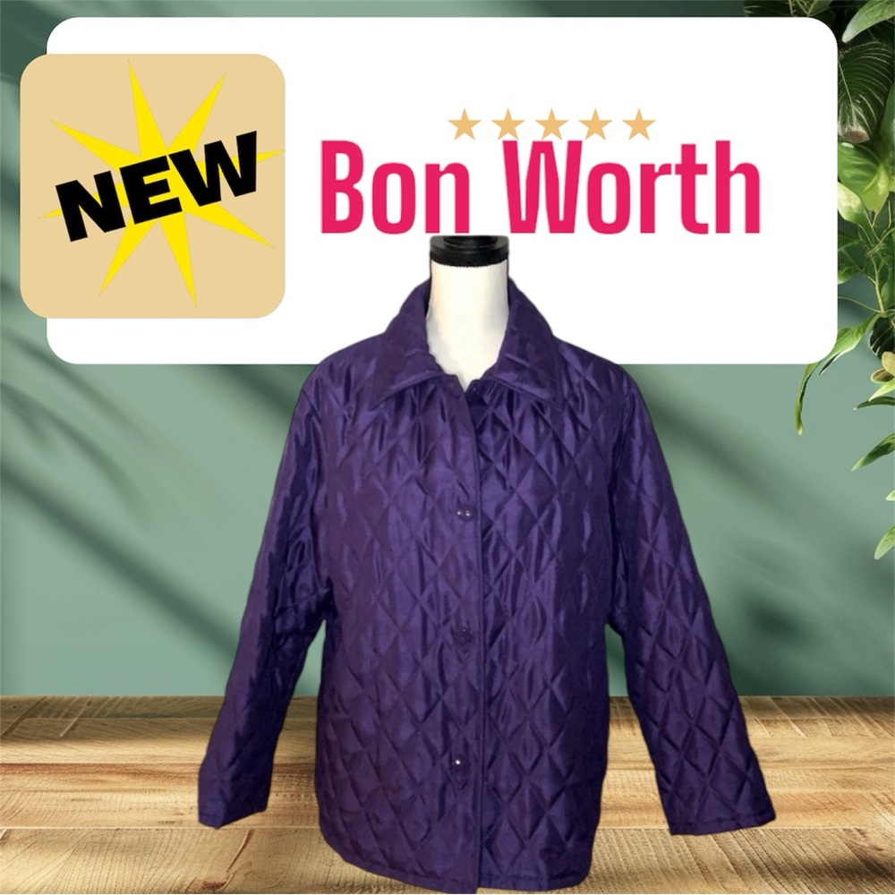 🌼 BON WORTH QUILTED LADIES LINED JACKET W POCKETS SIZE: PS/M LIKE NEW SNAP FRNT